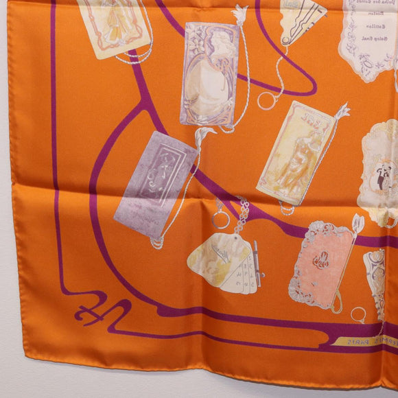 HERMES Carre 90 Scarf Silk ""CARNETS DE BAL"" Orange Auth am12466M