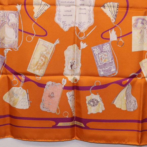 HERMES Carre 90 Scarf Silk ""CARNETS DE BAL"" Orange Auth am12466M