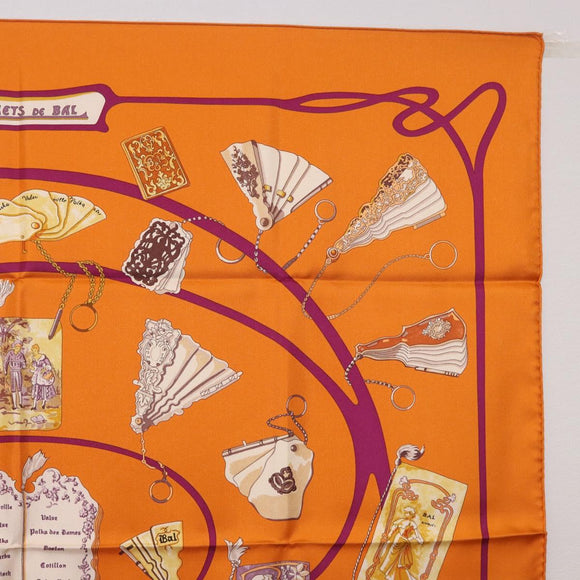 HERMES Carre 90 Scarf Silk ""CARNETS DE BAL"" Orange Auth am12466M