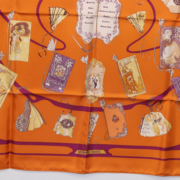 HERMES Carre 90 Scarf Silk ""CARNETS DE BAL"" Orange Auth am12466M