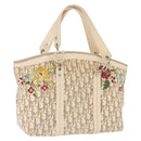 Christian Dior Trotter Canvas Floral Hand Bag Ivory Silver Auth am12468-1