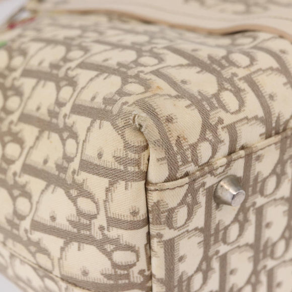 Christian Dior Trotter Canvas Floral Hand Bag Ivory Silver Auth am12468