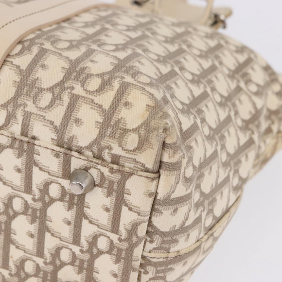 Christian Dior Trotter Canvas Floral Hand Bag Ivory Silver Auth am12468