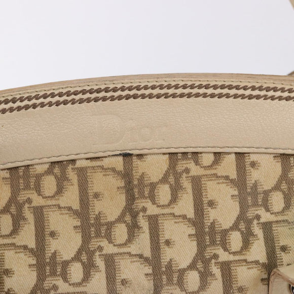Christian Dior Trotter Canvas Floral Hand Bag Ivory Silver Auth am12468
