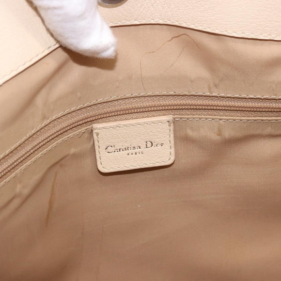 Christian Dior Trotter Canvas Floral Hand Bag Ivory Silver Auth am12468