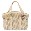 Christian Dior Trotter Canvas Floral Hand Bag Ivory Silver Auth am12468-13
