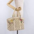 Christian Dior Trotter Canvas Floral Hand Bag Ivory Silver Auth am12468-25