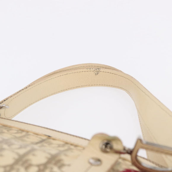 Christian Dior Trotter Canvas Floral Hand Bag Ivory Silver Auth am12468