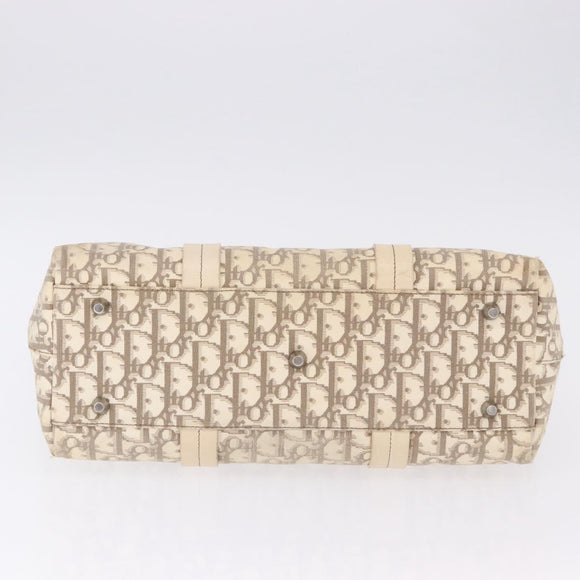 Christian Dior Trotter Canvas Floral Hand Bag Ivory Silver Auth am12468