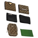 GUCCI Pouch Wallet GG Leather Canvas 6 Set Beige Black Auth am12473-1