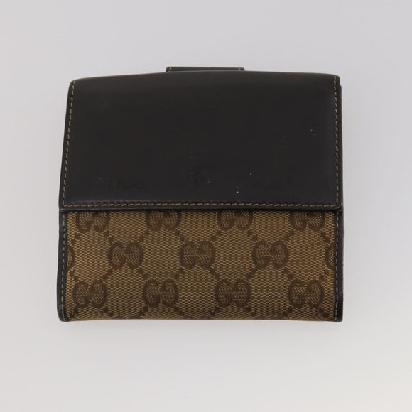 GUCCI Pouch Wallet GG Leather Canvas 6 Set Beige Black Auth am12473