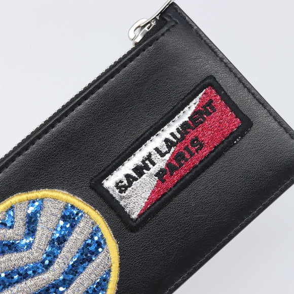 SAINT LAURENT Fragment Case Leather Black Silver 463778 Auth am12475V