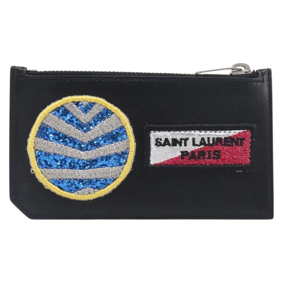 SAINT LAURENT Fragment Case Leather Black Silver 463778 Auth am12475V