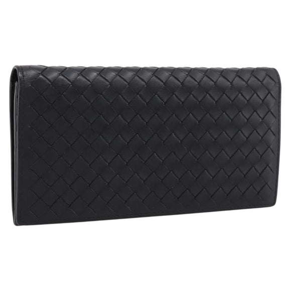 BOTTEGA VENETA INTRECCIATO Long Wallet Leather Black Auth am12478M