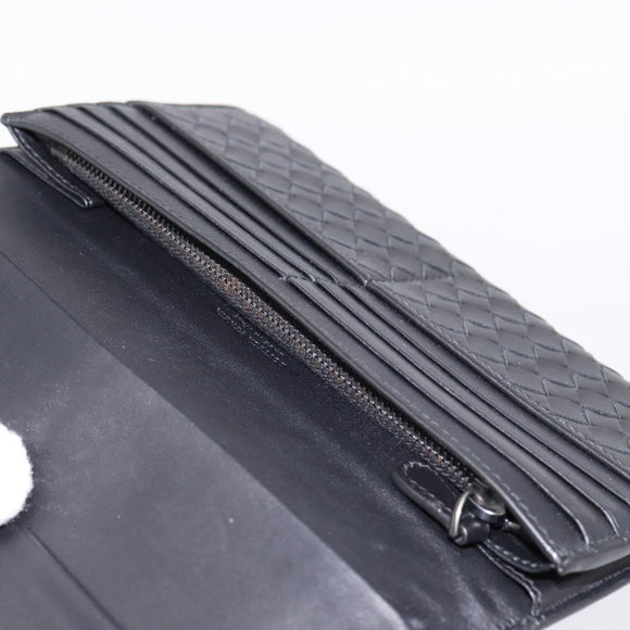 BOTTEGA VENETA INTRECCIATO Long Wallet Leather Black Auth am12478M