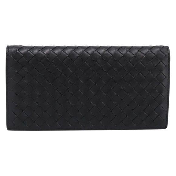 BOTTEGA VENETA INTRECCIATO Long Wallet Leather Black Auth am12478M