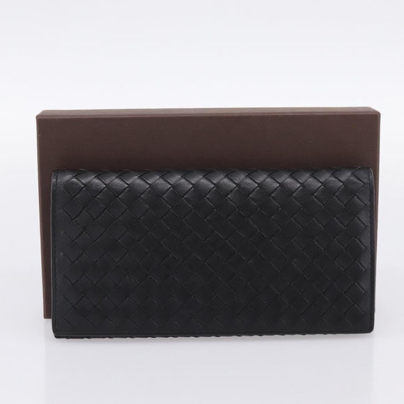 BOTTEGA VENETA INTRECCIATO Long Wallet Leather Black Auth am12478M