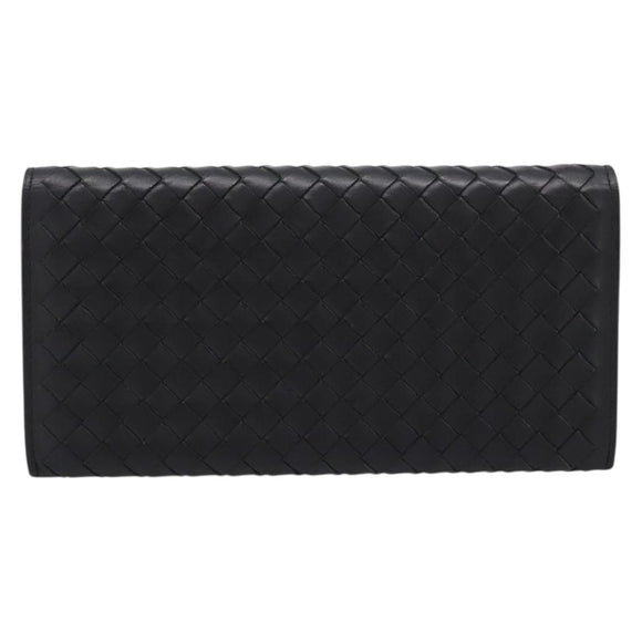 BOTTEGA VENETA INTRECCIATO Long Wallet Leather Black Auth am12478M