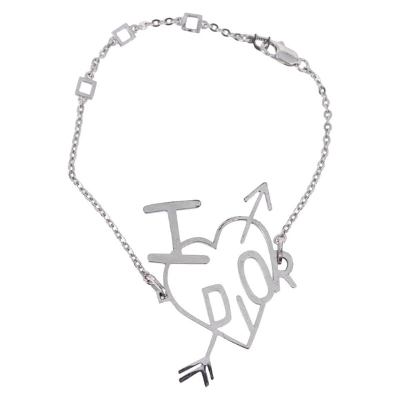 Christian Dior Heart Arrow Bracelet Metal Silver Auth am12479M