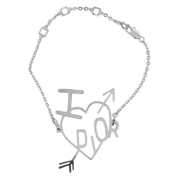 Christian Dior Heart Arrow Bracelet Metal Silver Auth am12479M