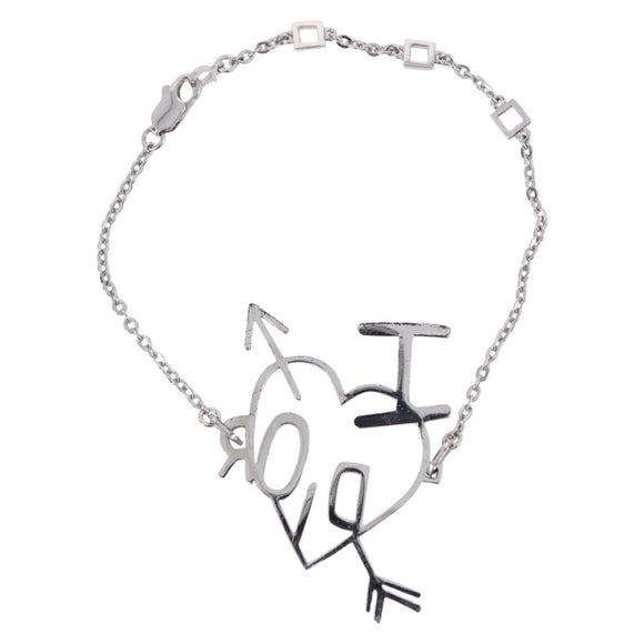 Christian Dior Heart Arrow Bracelet Metal Silver Auth am12479M