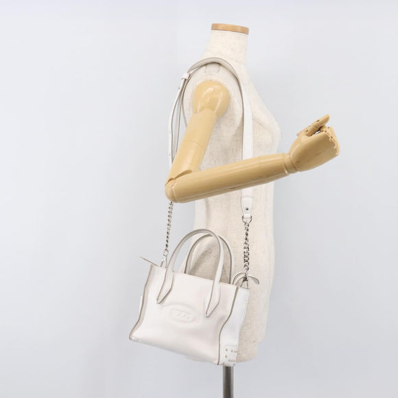 TOD’S x Alber Elbaz Hand Bag Leather White Silver Auth am12484V
