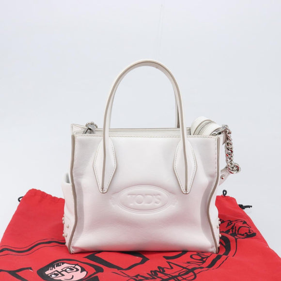 TOD’S x Alber Elbaz Hand Bag Leather White Silver Auth am12484V