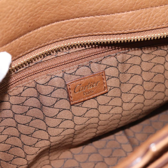 CARTIER La Donya Chain Shoulder Bag Leather Brown Gold Tone Auth am12491V