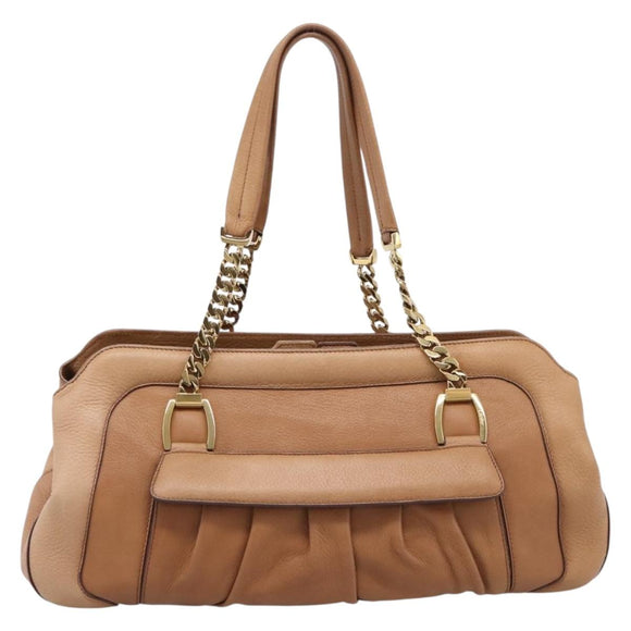 CARTIER La Donya Chain Shoulder Bag Leather Brown Gold Tone Auth am12491V