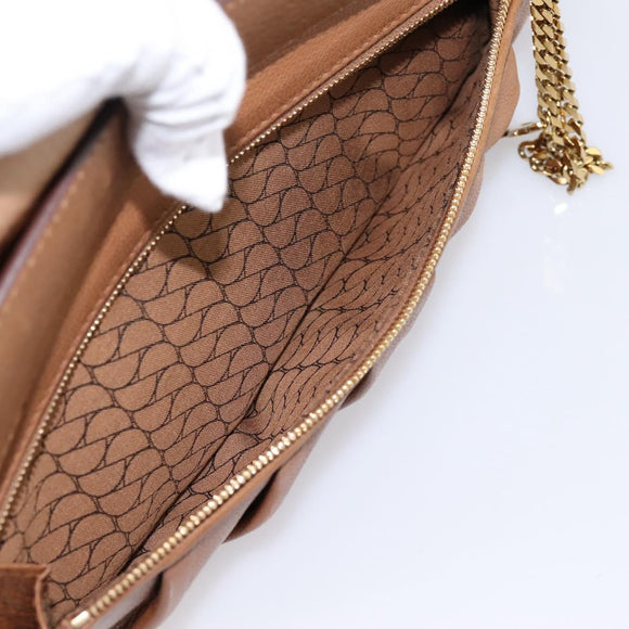 CARTIER La Donya Chain Shoulder Bag Leather Brown Gold Tone Auth am12491V