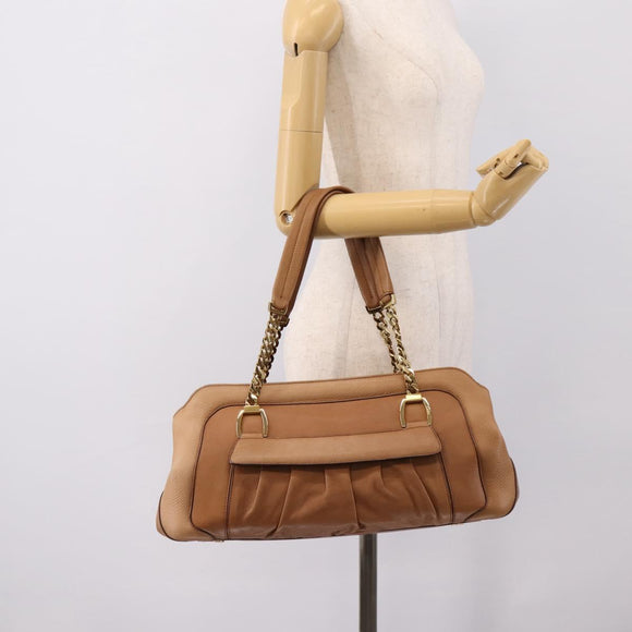 CARTIER La Donya Chain Shoulder Bag Leather Brown Gold Tone Auth am12491V