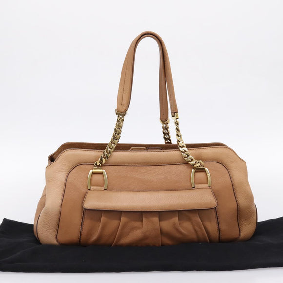 CARTIER La Donya Chain Shoulder Bag Leather Brown Gold Tone Auth am12491V