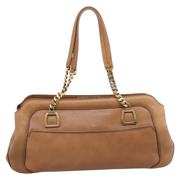 CARTIER La Donya Chain Shoulder Bag Leather Brown Gold Tone Auth am12491V