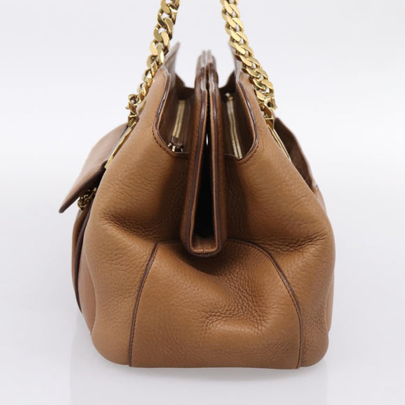 CARTIER La Donya Chain Shoulder Bag Leather Brown Gold Tone Auth am12491V