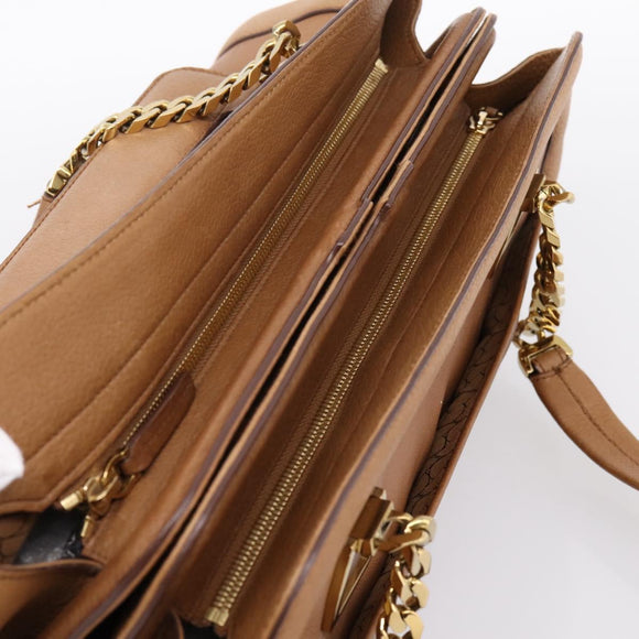 CARTIER La Donya Chain Shoulder Bag Leather Brown Gold Tone Auth am12491V