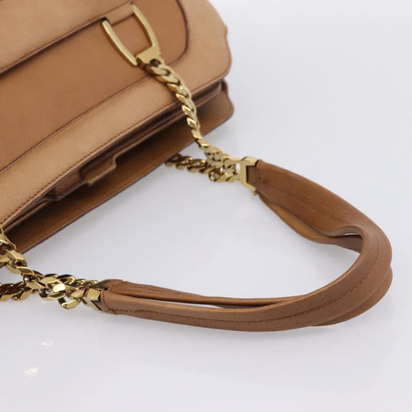CARTIER La Donya Chain Shoulder Bag Leather Brown Gold Tone Auth am12491V