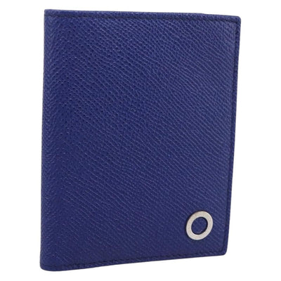 BVLGARI Card Case Leather Blue Silver Auth am12504V