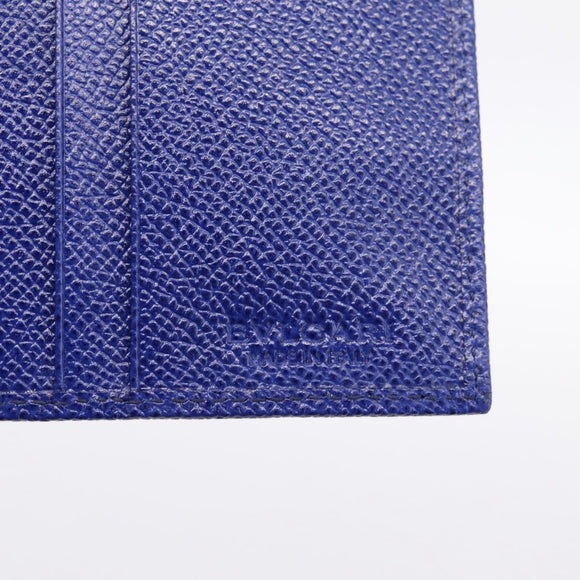 BVLGARI Card Case Leather Blue Silver Auth am12504V