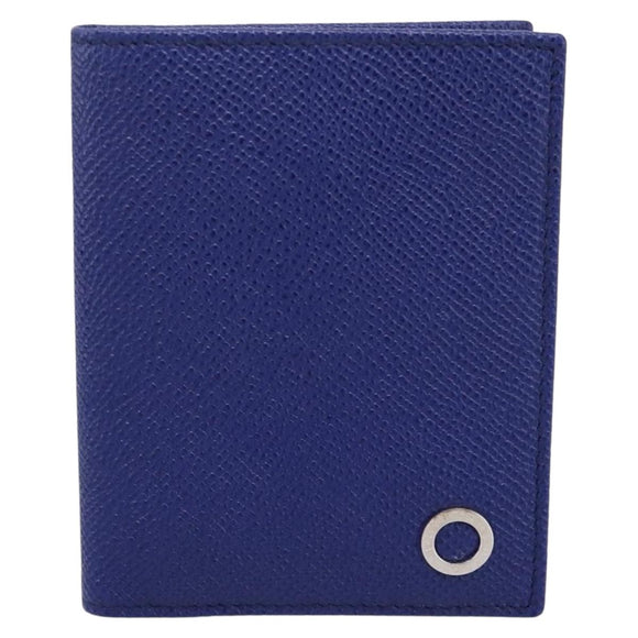 BVLGARI Card Case Leather Blue Silver Auth am12504V