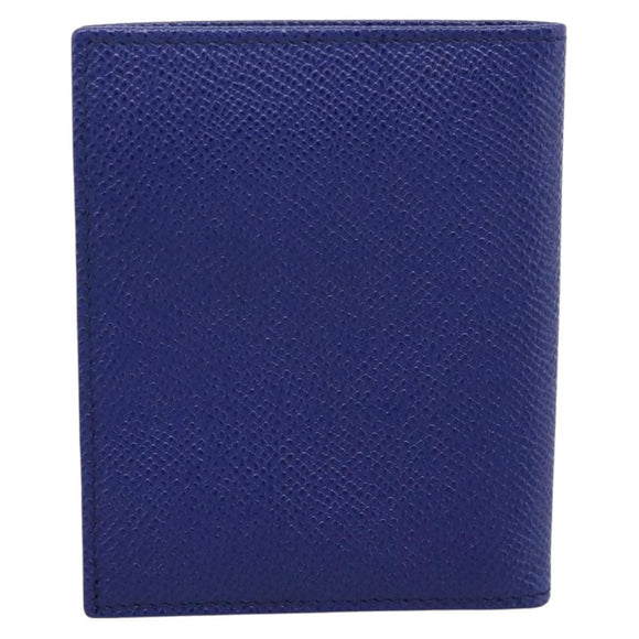BVLGARI Card Case Leather Blue Silver Auth am12504V