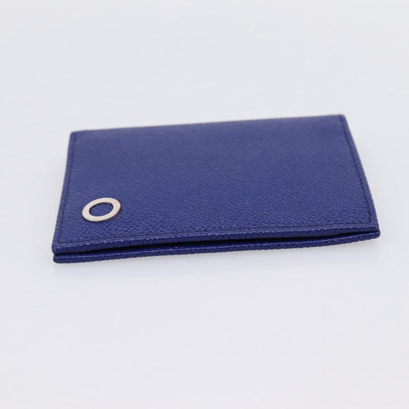 BVLGARI Card Case Leather Blue Silver Auth am12504V