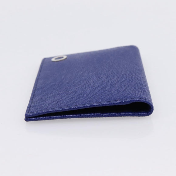BVLGARI Card Case Leather Blue Silver Auth am12504V