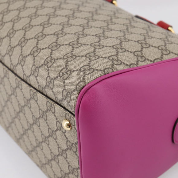 GUCCI GG Supreme Mini Boston Bag PVC 2way Beige Gold 409527 Auth am12519M