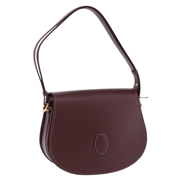 CARTIER Must Line Shoulder Bag Leather Bordeaux Gold Auth am12521V