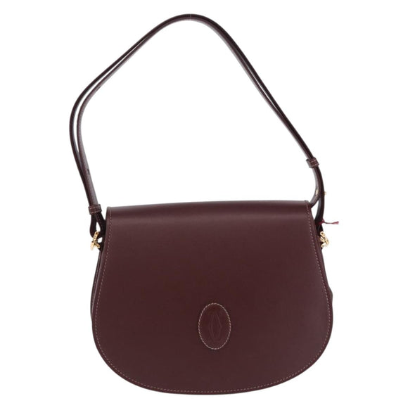 CARTIER Must Line Shoulder Bag Leather Bordeaux Gold Auth am12521V
