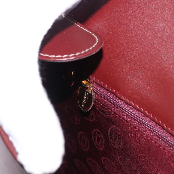 CARTIER Must Line Shoulder Bag Leather Bordeaux Gold Auth am12521V