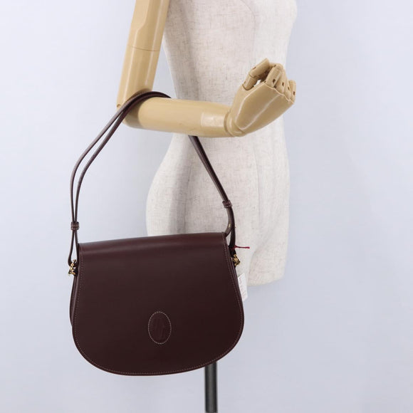 CARTIER Must Line Shoulder Bag Leather Bordeaux Gold Auth am12521V