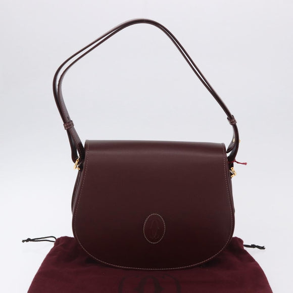 CARTIER Must Line Shoulder Bag Leather Bordeaux Gold Auth am12521V