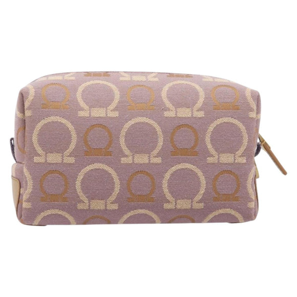 Salvatore Ferragamo Gancini Pouch Canvas Purple Gold Auth am12525V