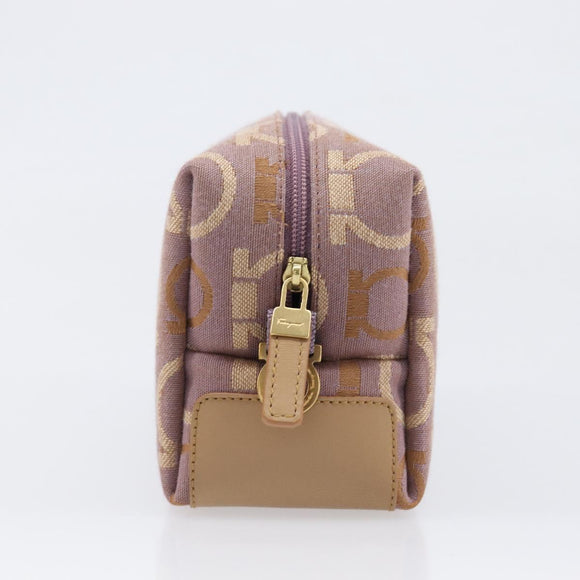 Salvatore Ferragamo Gancini Pouch Canvas Purple Gold Auth am12525V